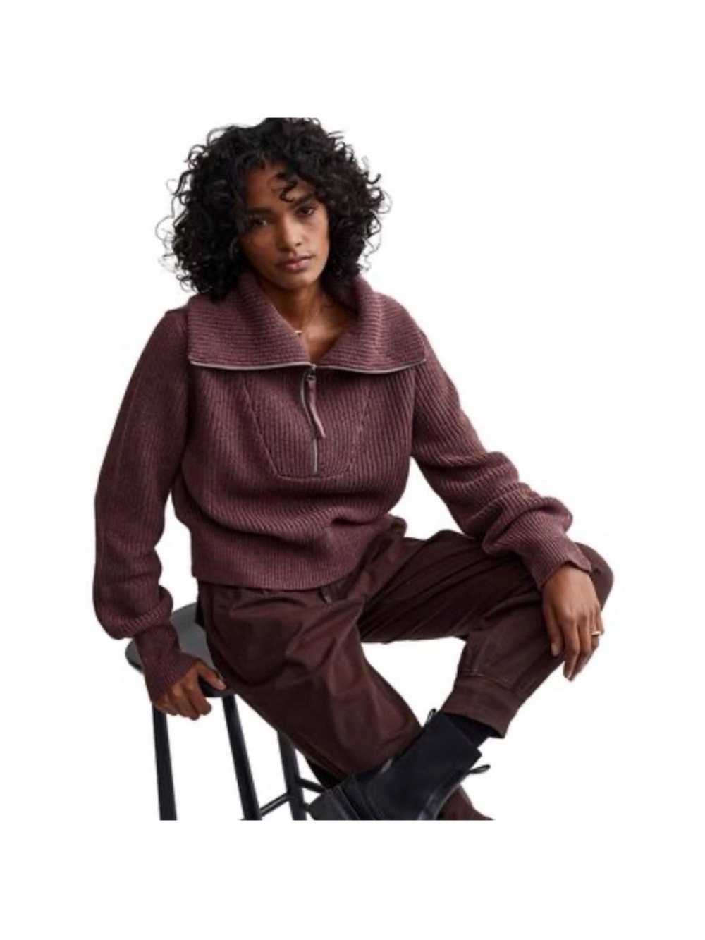 Varley Menthone Half-Zip Knit Pullover Drk Rose Speckle S